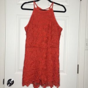 love...ady - Halter Strap Lace Romper - Orange